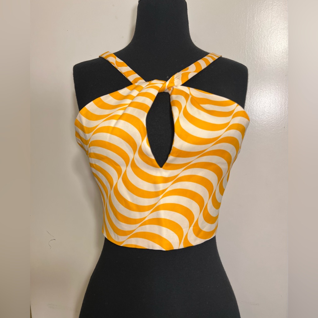 Zara Orange And White Print Halter Crop Top